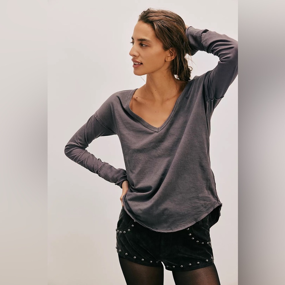 Free People We The Free Coastal Cruising Long Sleeve Tee Black XS New NWOT